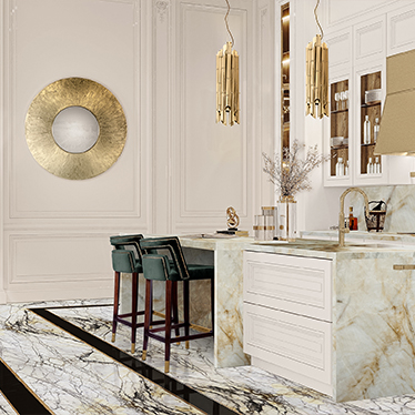 NAJ COUNTER STOOL, HULI ROUND MIRROR, SAKI PENDANT LIGHT